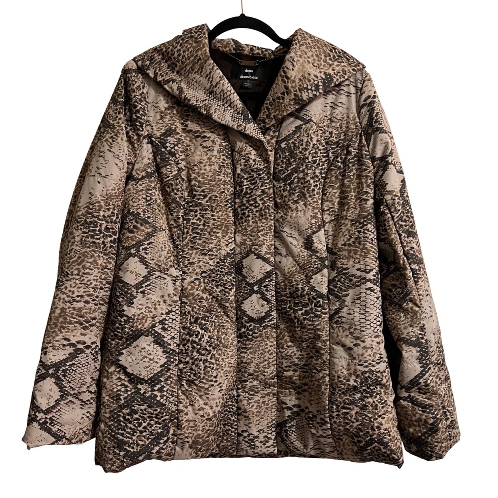 Dennis By Dennis Basso Snake Print Quilted Puffer Jacket Size Small